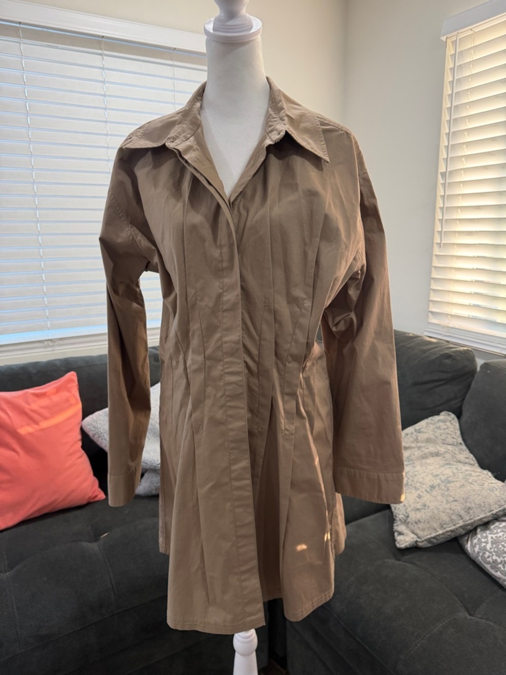 Pilcro‎ Pintuck Tan Mini Shirt Dress - Picture 3 of 14